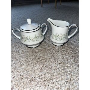 Noritake Savannah Platinum Covered Sugar Bowl Creamer Floral 2031 Fine China